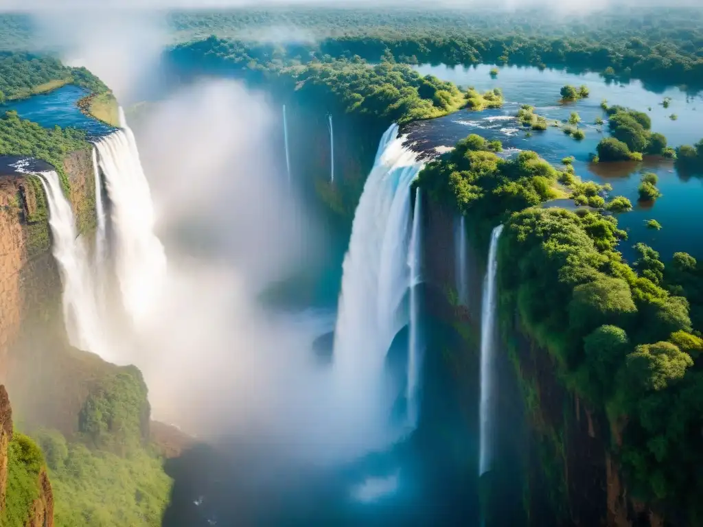 Una majestuosa vista panorámica de las Cataratas Victoria, resaltando su impacto global e histórico en un entorno natural impresionante