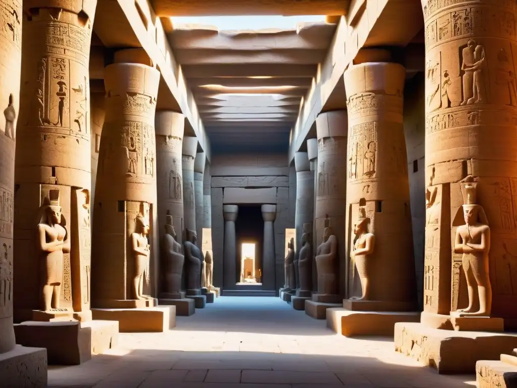 Columnas majestuosas del Templo de Karnak en Egipto Majestuosas columnas del Gran Salón Hipóstilo en el Templo de Karnak, Egipto, resaltando la grandeza de este lugar sagrado del Antiguo Egipto