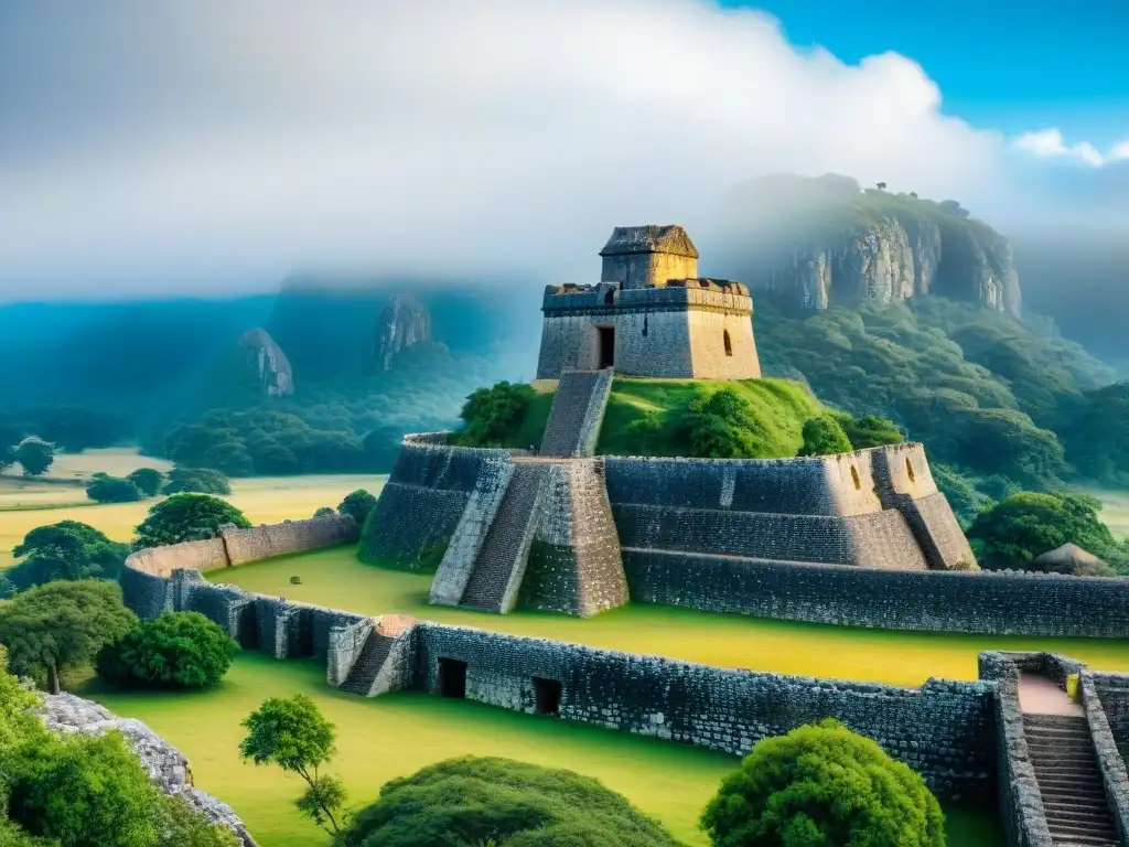 Las majestuosas ruinas de Great Zimbabwe, destacando la icónica torre cónica y estructuras circundantes