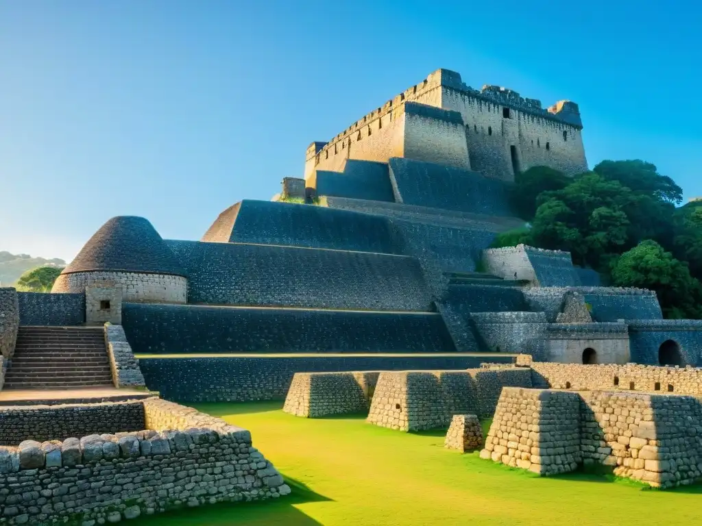 Las majestuosas ruinas de Great Zimbabwe, destacando sus muros de piedra y estructuras bajo un cielo azul