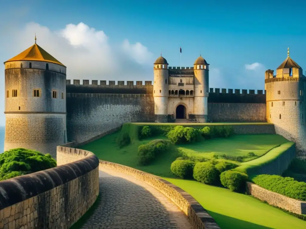 La majestuosidad del Castillo de Elmina en Ghana, África Occidental, con sus imponentes murallas y vistas al océano