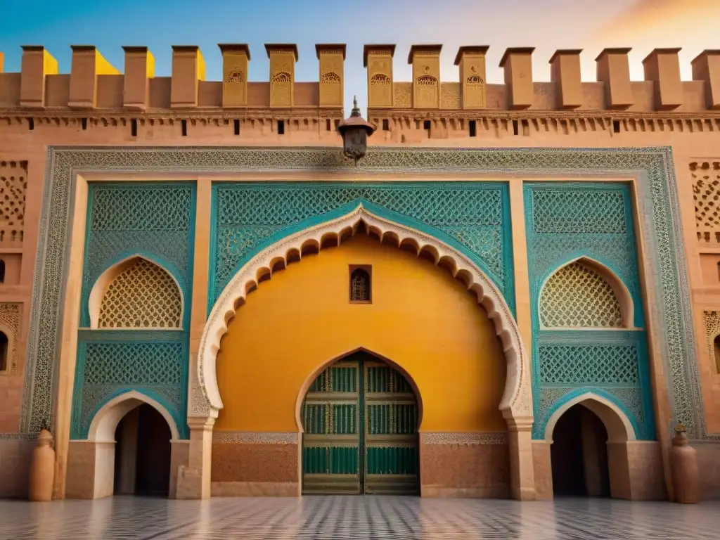 La majestuosidad del portón de Bab Mansour en Meknès, con detalles arquitectónicos del Imperio Alauita