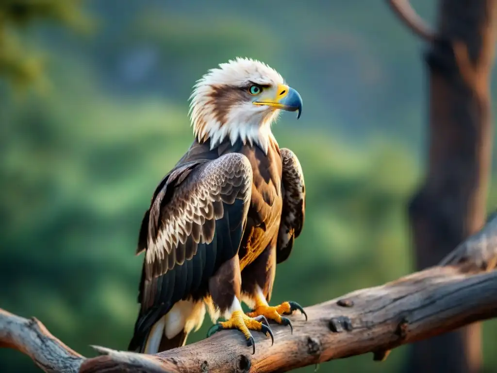 Majestuoso águila africana en rama, simbolismo aves rapaces África