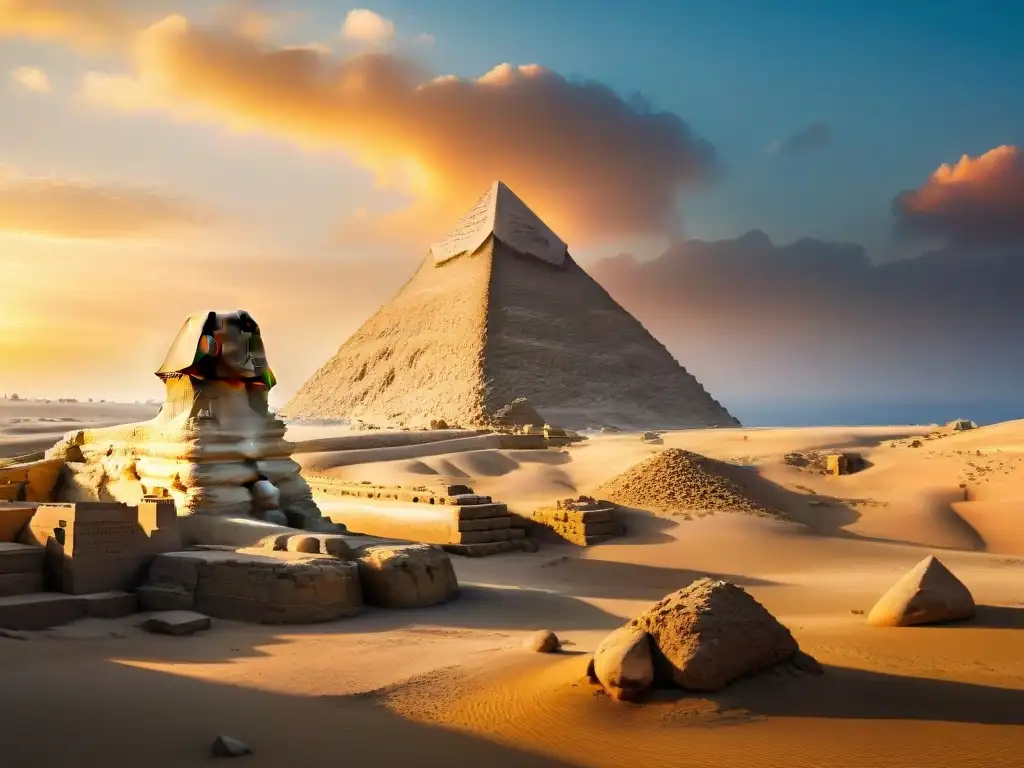 Majestuoso Sphinx de Giza al atardecer, revelando la grandiosidad de los antiguos imperios africanos