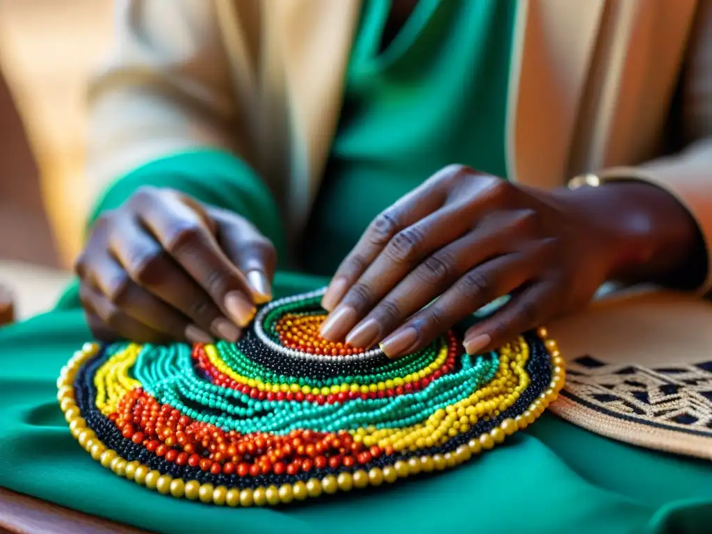 Manos de artesano africano creando joyería tradicional, expresión cultural y política