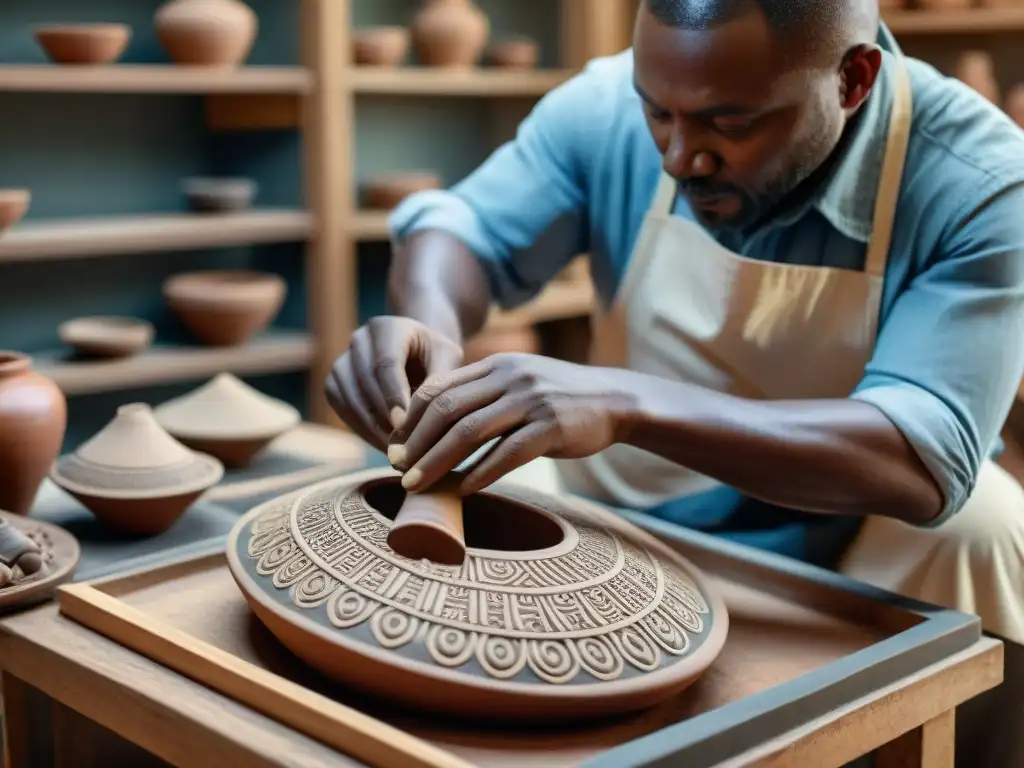 Manos expertas restauran fragmentos de cerámica antigua, destacando la conservación del patrimonio arqueológico africano