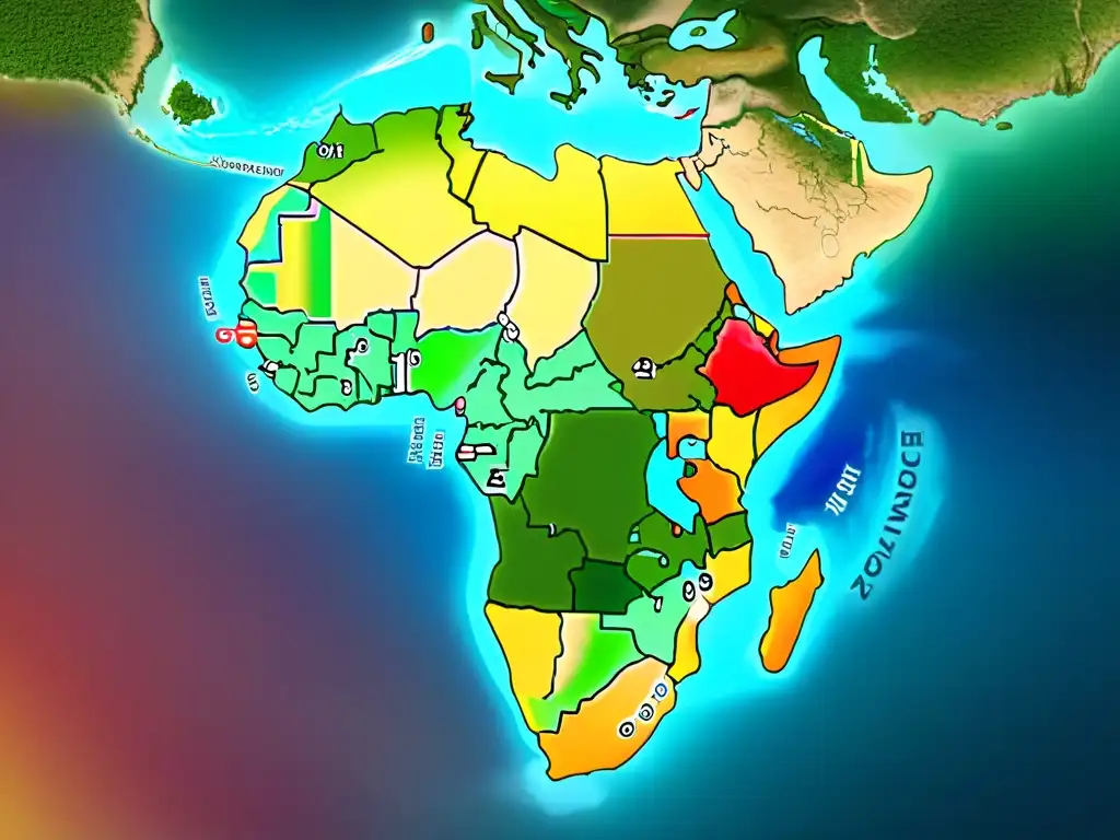 Mapa africano detallado con isotopía en dietas africanas y colores vibrantes