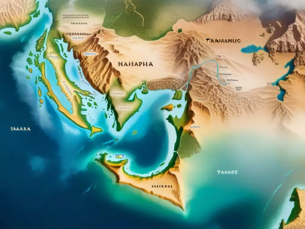 Mapa detallado del comercio transahariano en el siglo XV, mostrando rutas y ciudades clave