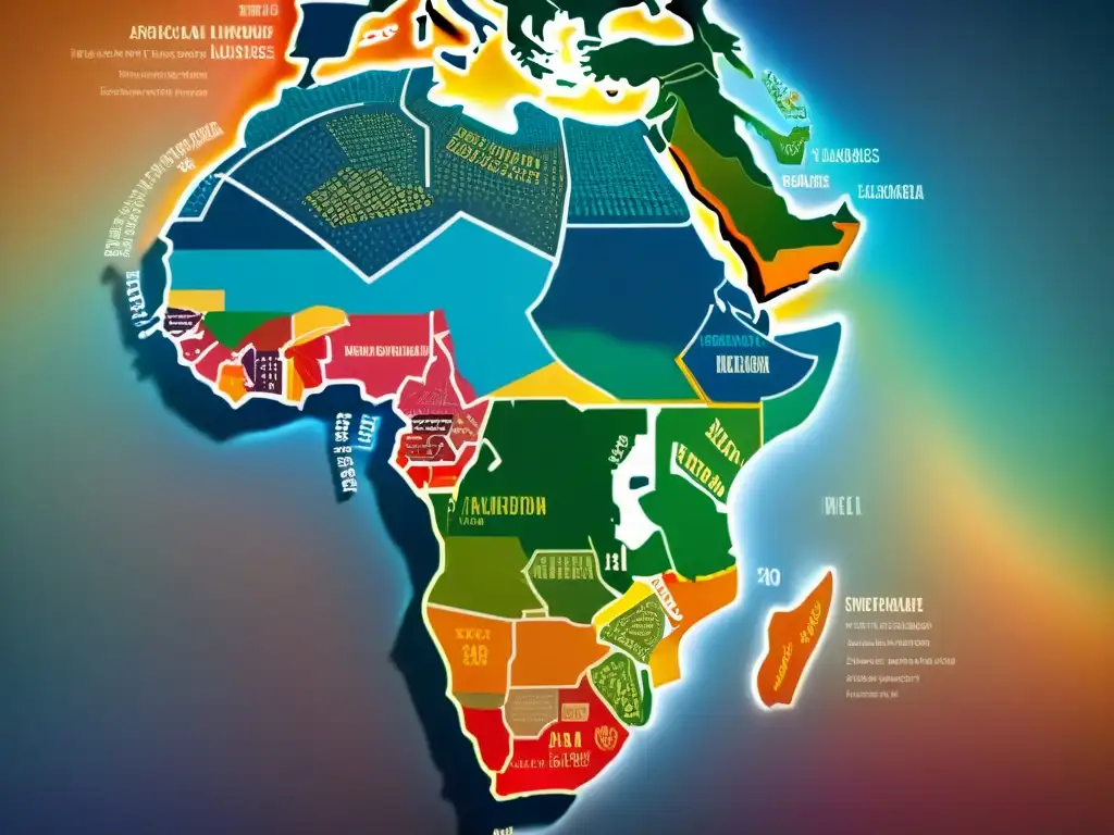 Un mapa detallado muestra la influencia global de las lenguas africanas a lo largo de la historia, con siluetas de civilizaciones antiguas