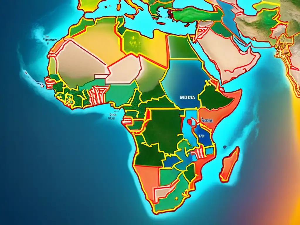 Mapa detallado de la influencia de idiomas africanos en todo el mundo a través de rutas comerciales, colonización y migraciones