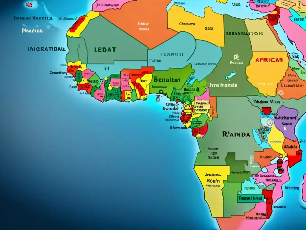 Mapa detallado de la influencia de las lenguas africanas en el mundo, mostrando conexiones lingüísticas y rutas migratorias clave