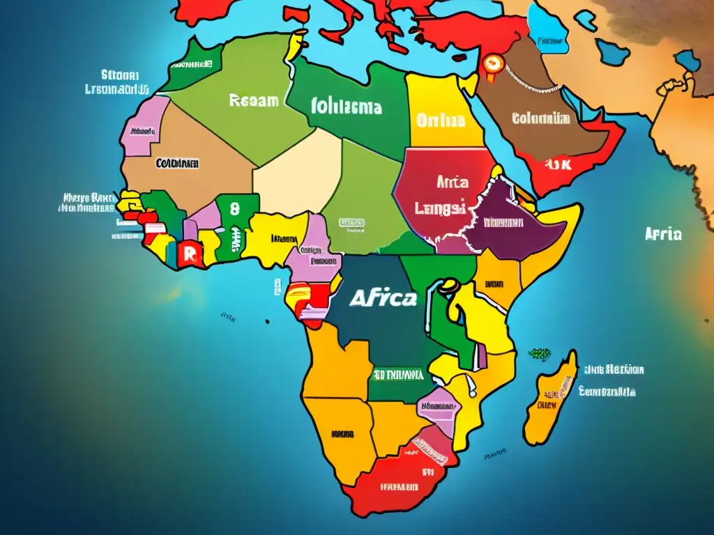 Mapa detallado: impacto del colonialismo en lenguas africanas Mapa detallado de las lenguas africanas, destacando influencias interculturales