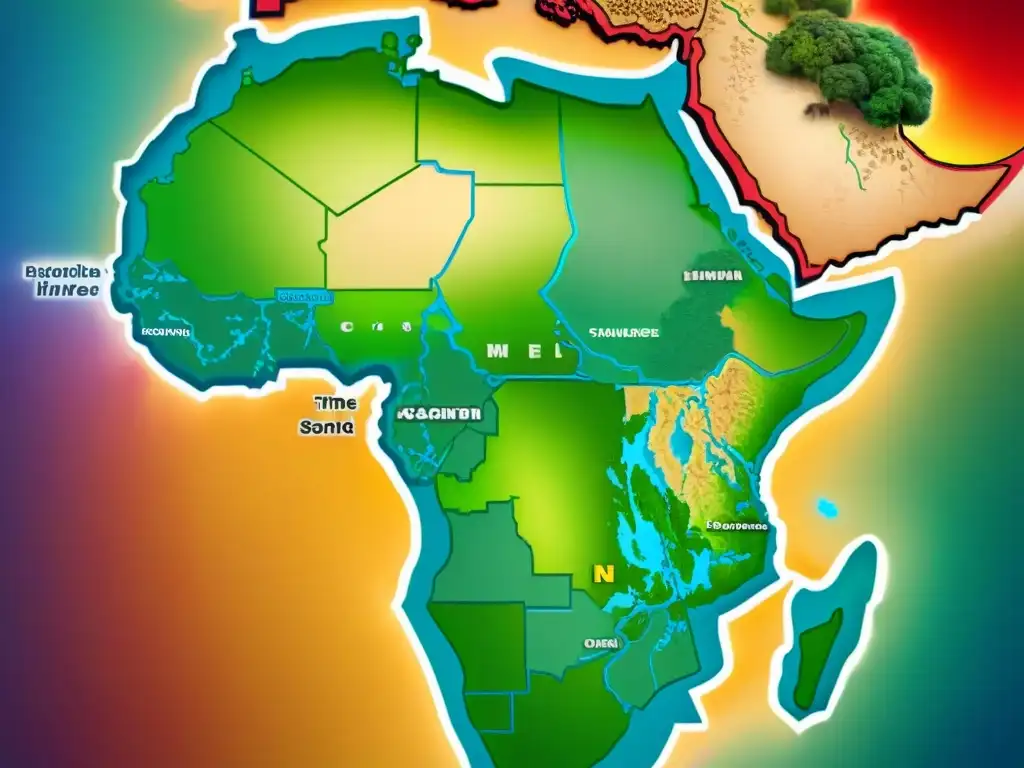 Mapa detallado de la evolución de los reinos africanos en la región del Sahel, con colores y fronteras distintivas