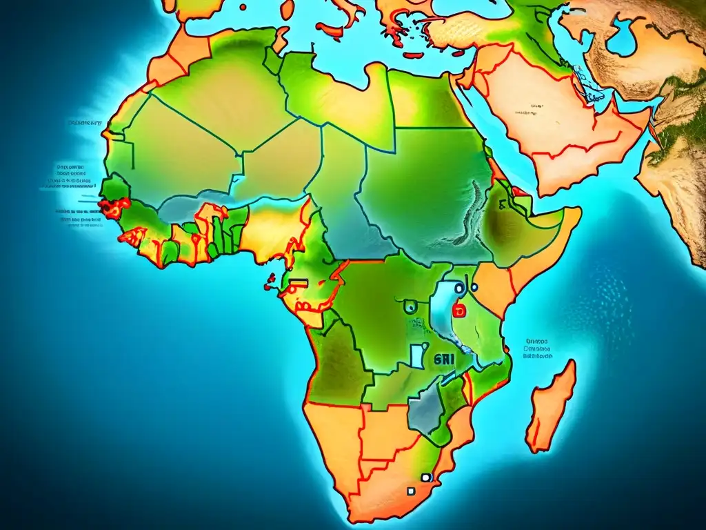 Mapa detallado de la evolución de los reinos africanos con elementos cartográficos antiguos y tonos terrosos