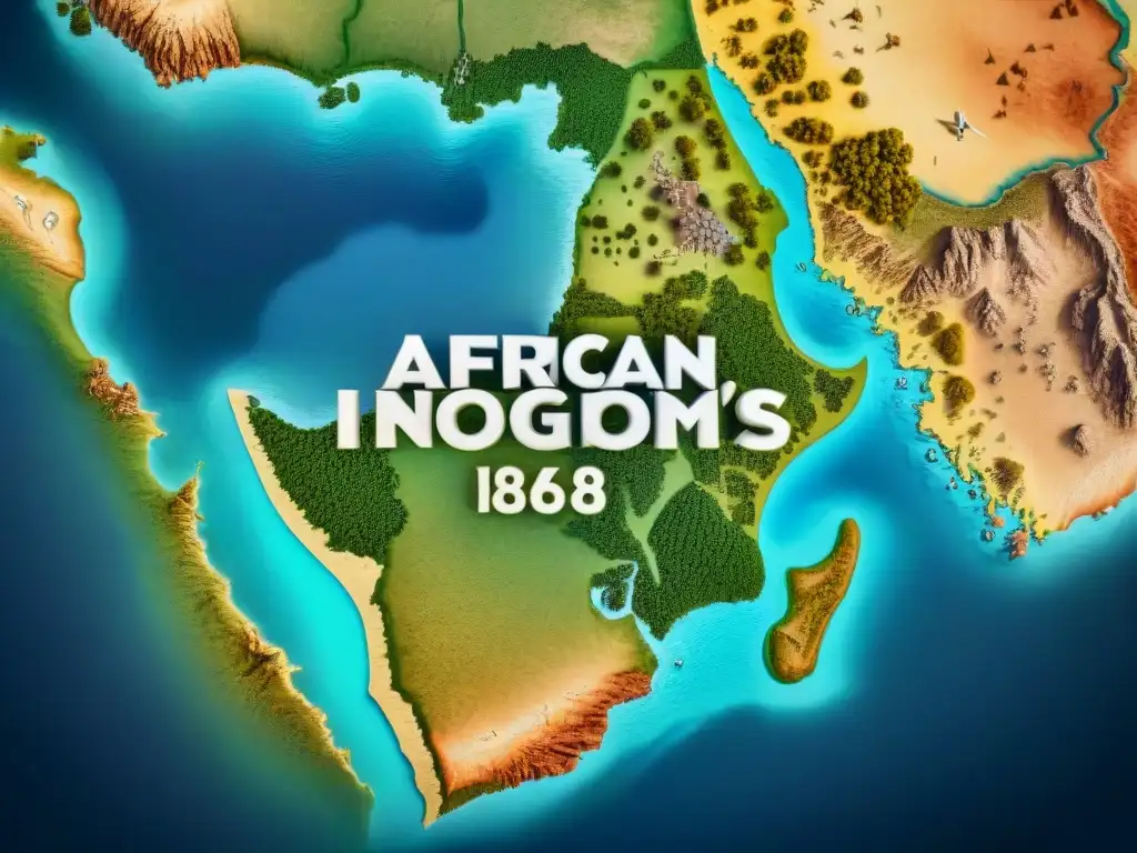 Mapa detallado de la evolución de los reinos africanos, con colores terrosos y detalles intrincados