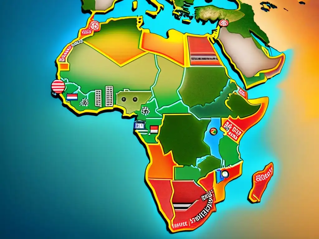 Mapa detallado de África con reinos y imperios, rutas comerciales y conexiones diplomáticas