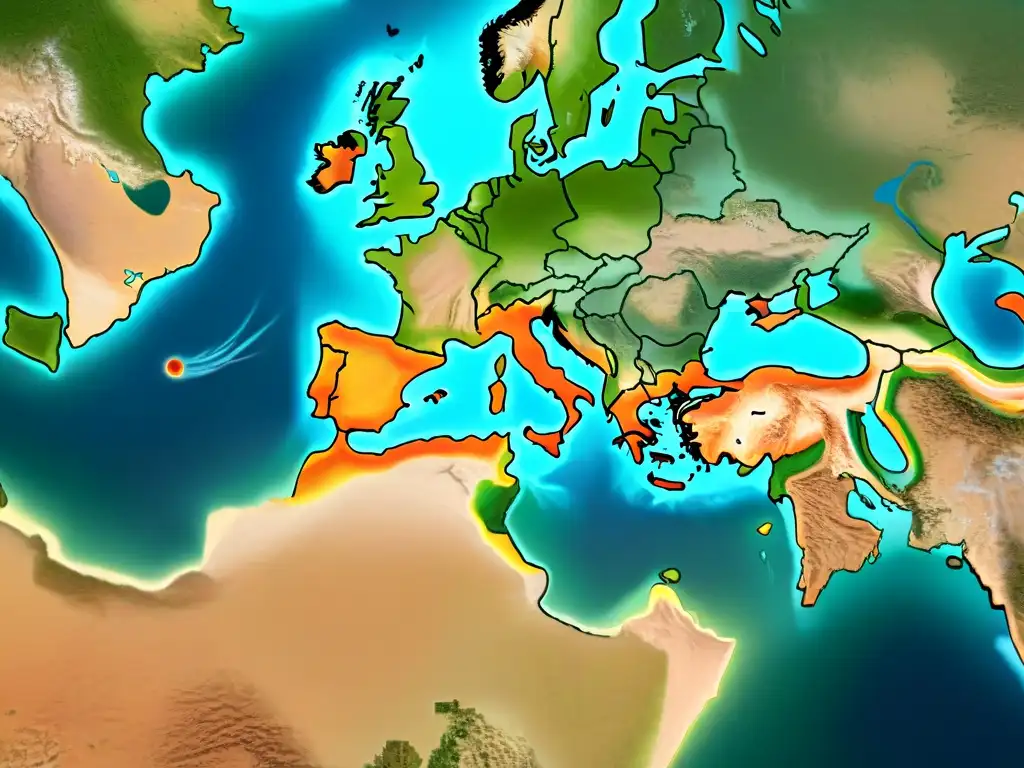 Mapa detallado de las rutas comerciales transaharianas ilustrando el impacto de esclavos en Europa