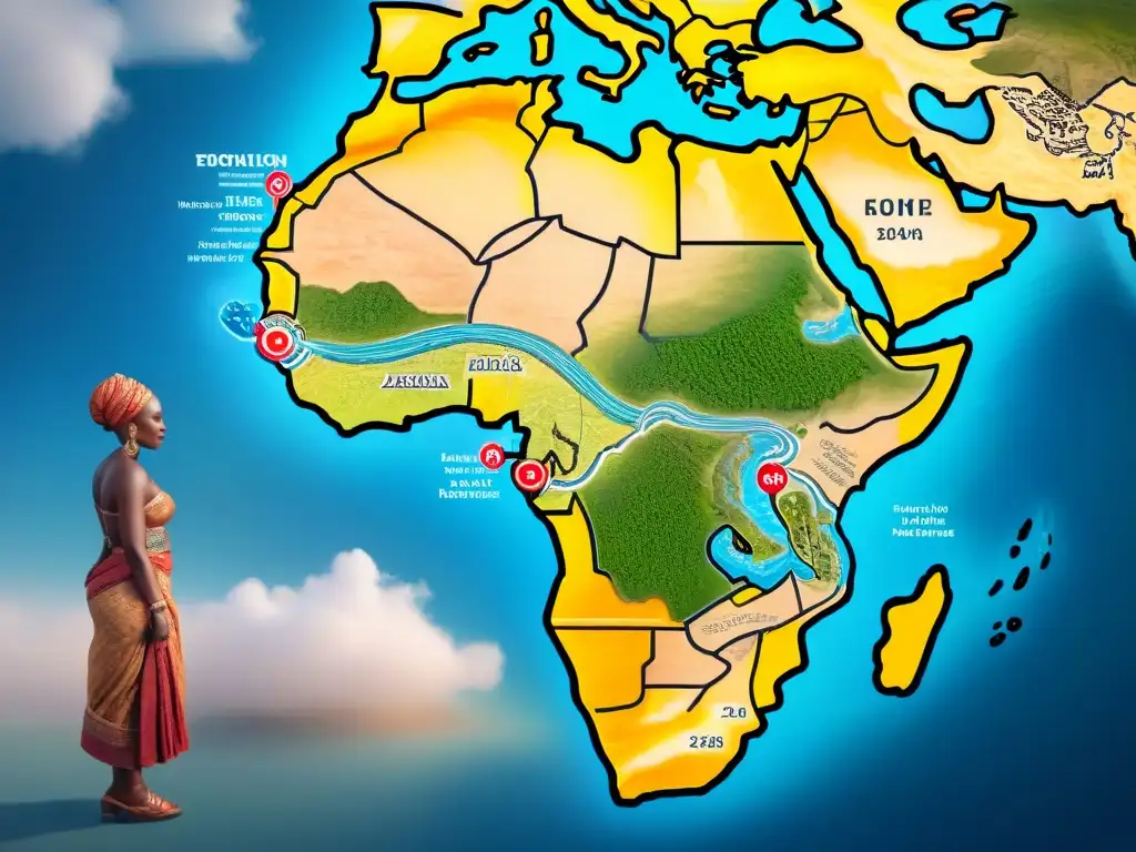 Mapa detallado de rutas comerciales africanas en la Era de la Exploración Mapa detallado de las rutas comerciales de civilizaciones africanas durante la exploración, destacando su influencia global