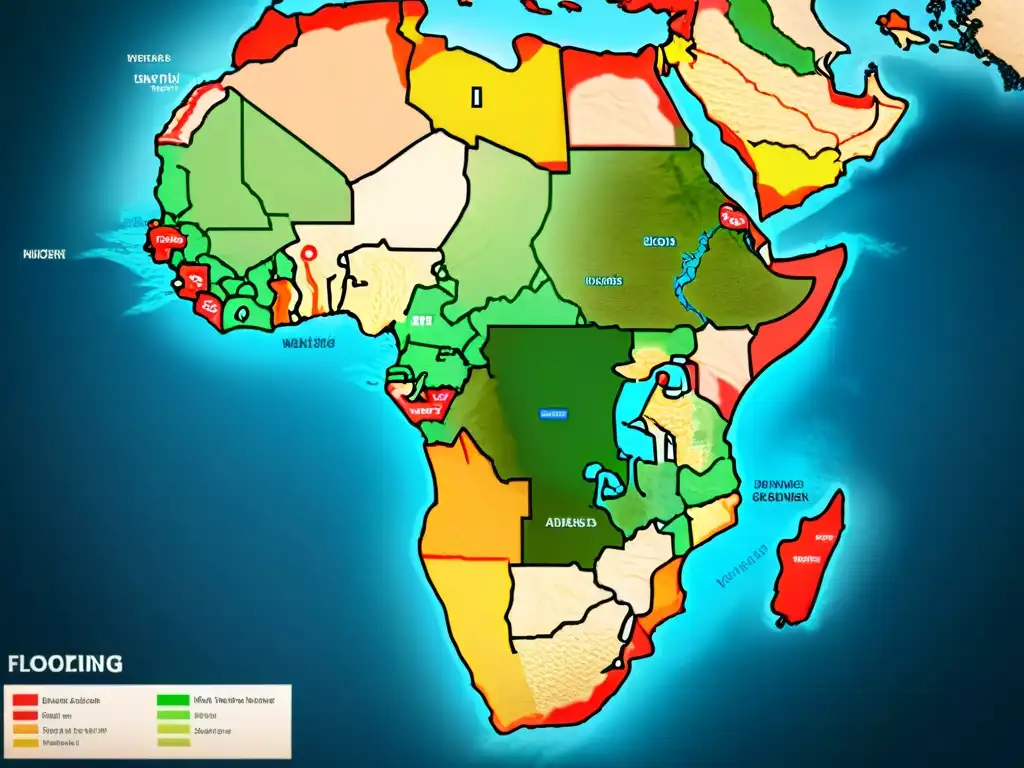 Mapa detallado de rutas comerciales en África precolonial, con ilustraciones de mercados clave y conflictos