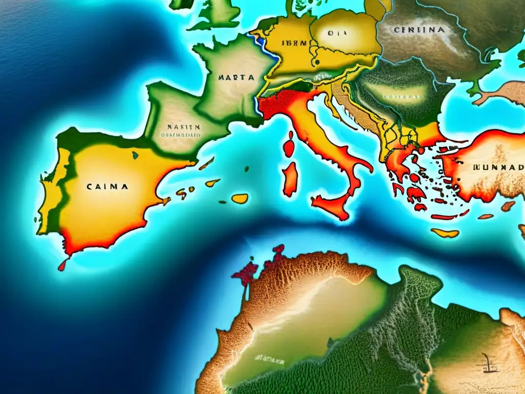 Mapa detallado de rutas marítimas entre África del Norte y Europa, resaltando la interacción entre ambas regiones