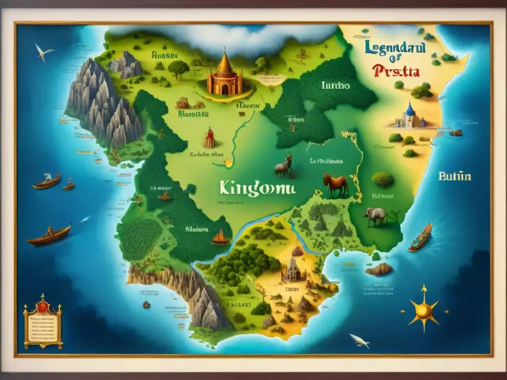 Mapa medieval detallado del reino de Preste Juan en África, con criaturas fantásticas y detalles cartográficos