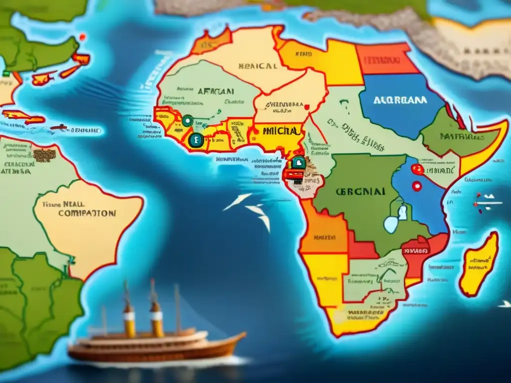 Mapa medieval africano: detallado arte cartográfico ancestral Mapa medieval africano detallado con influencia global de civilizaciones africanas en exploración, rutas comerciales y navegación