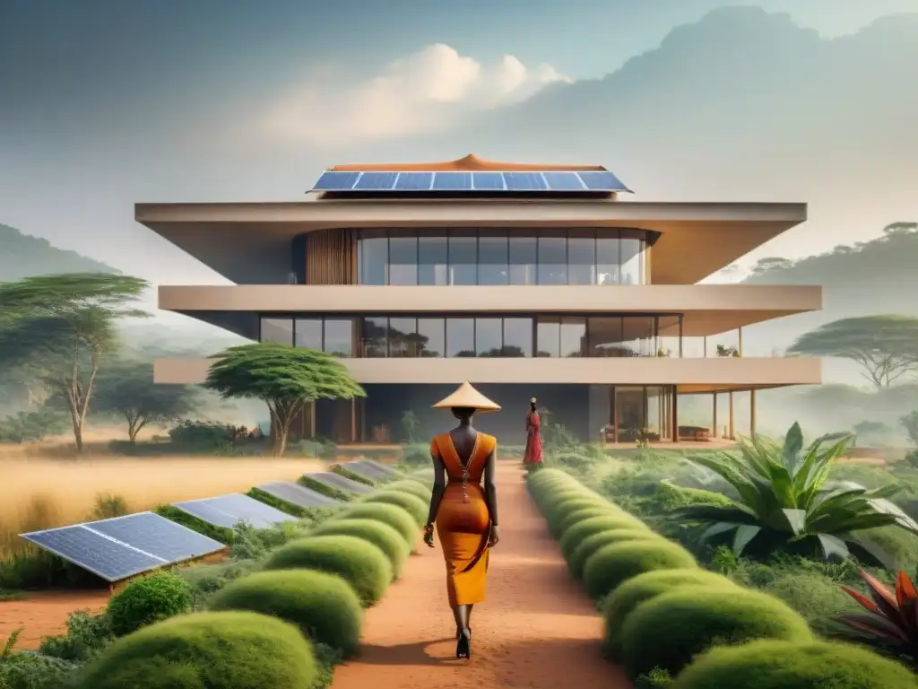 Maravillosa arquitectura africana con diseño sostenible en un paisaje vibrante