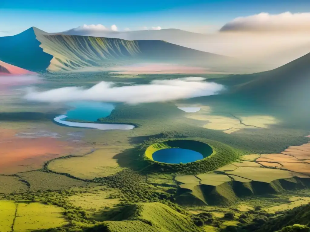 Maravillosa vista del Cráter de Ngorongoro en Tanzania, origen Valle del Rift África, con fauna y flora exuberante al atardecer