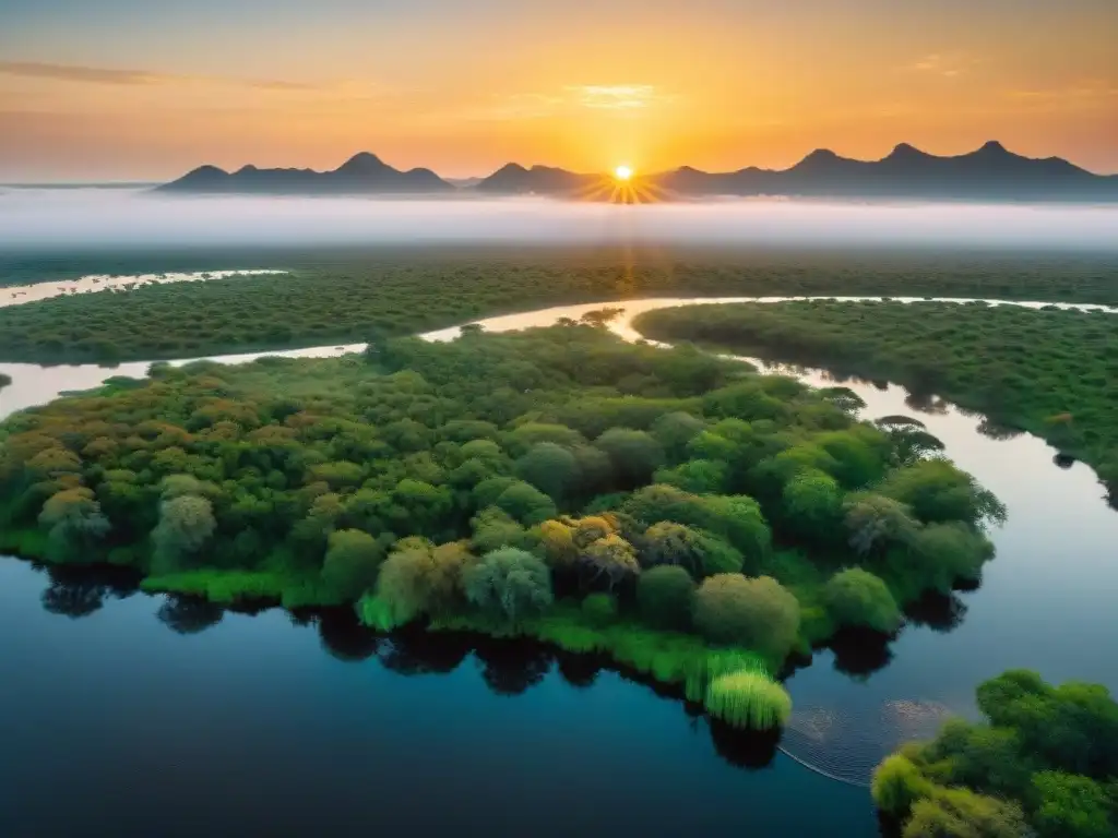 Maravilloso atardecer en el Delta del Okavango en Botswana, con la influencia de recursos naturales en África