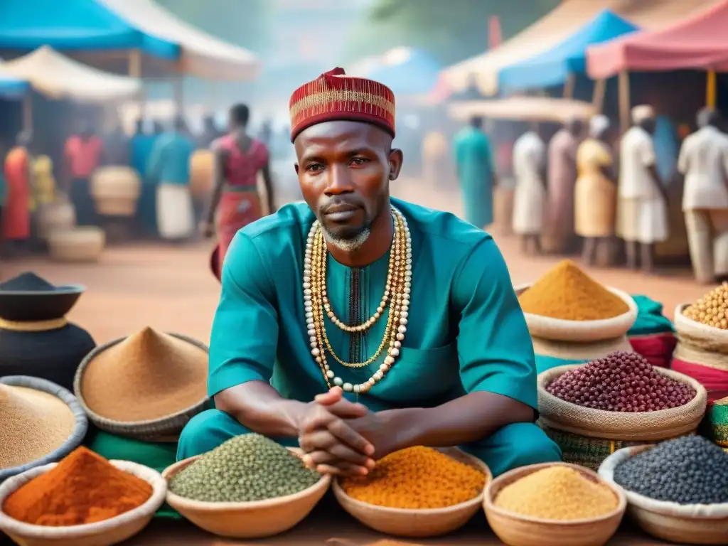 Un mercado africano bullicioso con influencia de rituales religión comerciales África