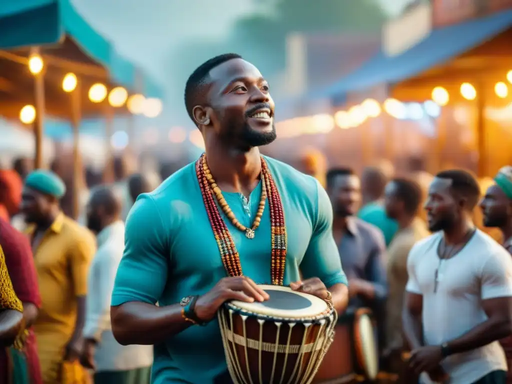 Un mercado africano bullicioso, lleno de colores y sonidos vibrantes