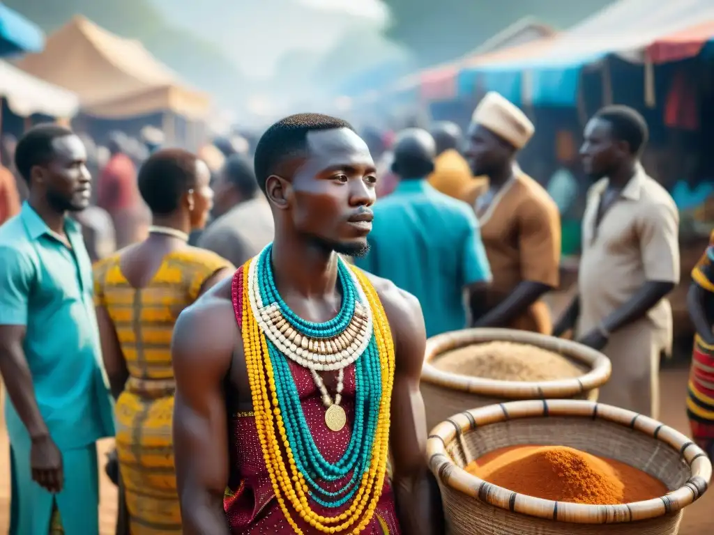 Un mercado africano bullicioso, lleno de colores y tradiciones