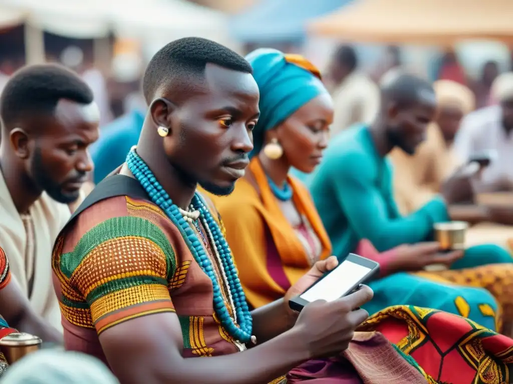 Un mercado africano bullicioso donde la modernidad se entrelaza con tradiciones