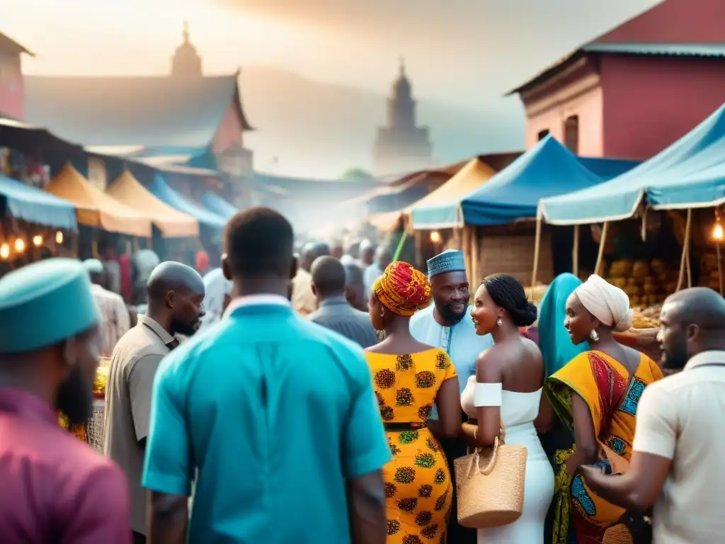 Mercado africano con adopción de criptomonedas: gente diversa usando teléfonos y apps de pago en un ambiente vibrante y tradicional