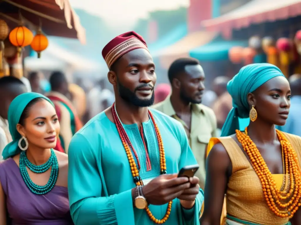 Mercado africano con criptomonedas en turismo, fusión de tradición y tecnología