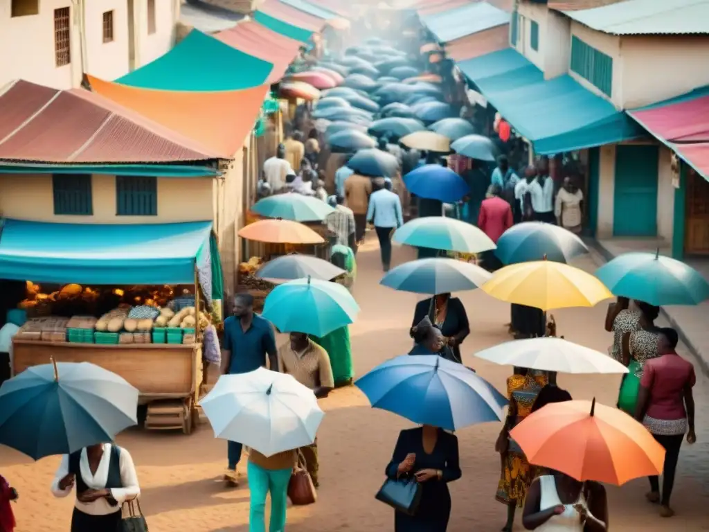 Mercado africano con influencia de civilizaciones, comercio tradicional y economía digital en evolución