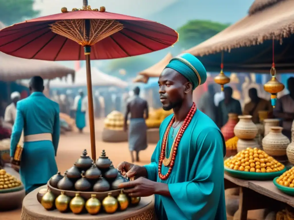 Vivid mercado africano con influencia rituales religión comerciales África