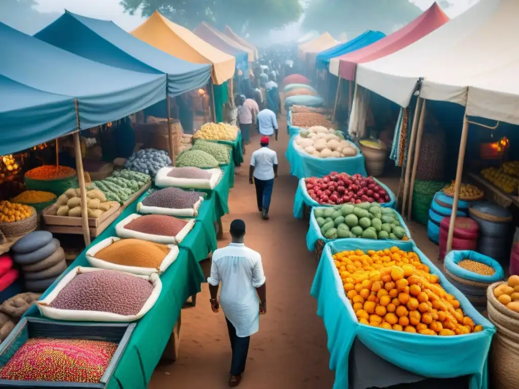 Un mercado africano lleno de vida y color, reflejo de la revitalización de culturas africanas a través de las redes sociales