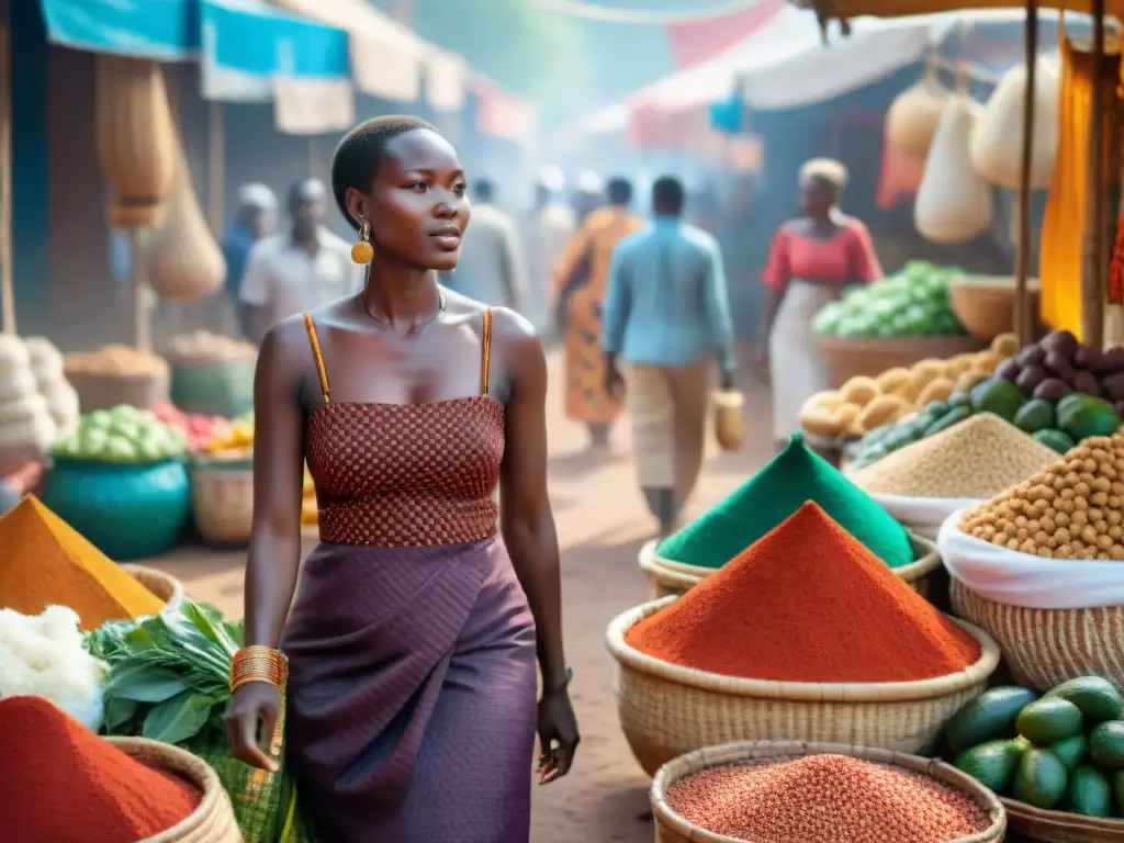 Un mercado africano tradicional rebosante de vida y color