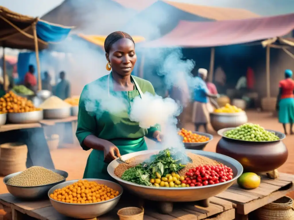 Un mercado africano vibrante y bullicioso con sabores y herencia de la cocina tradicional africana