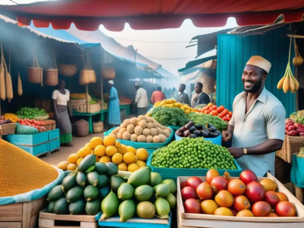 Mercado africano vibrante con colores, sabores y cultura