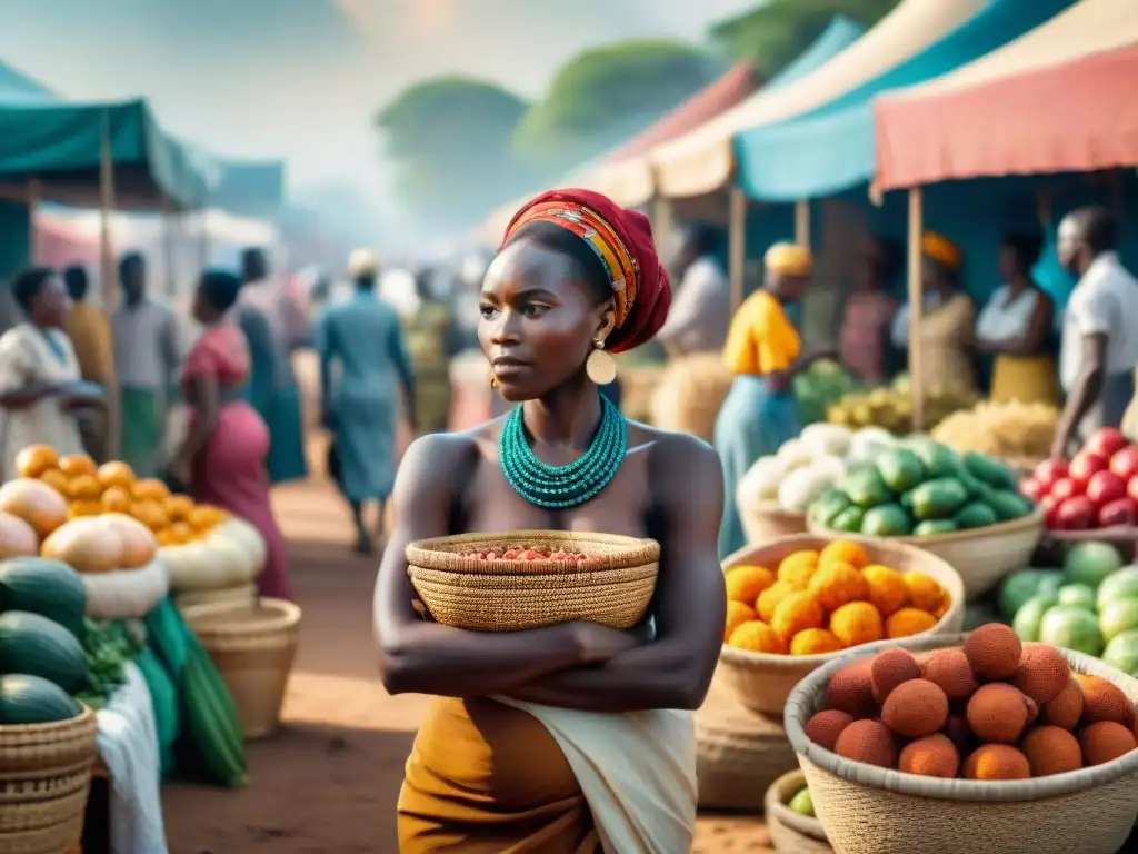 Un mercado africano vibrante y colorido, lleno de vida y cultura del Renacimiento africano diáspora raíces