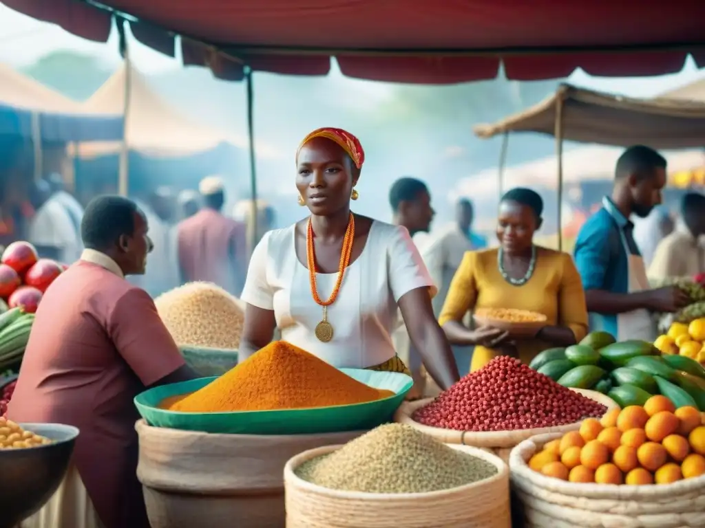 Mercado africano vibrante con influencia gastronomía africana en restaurantes de alta calidad