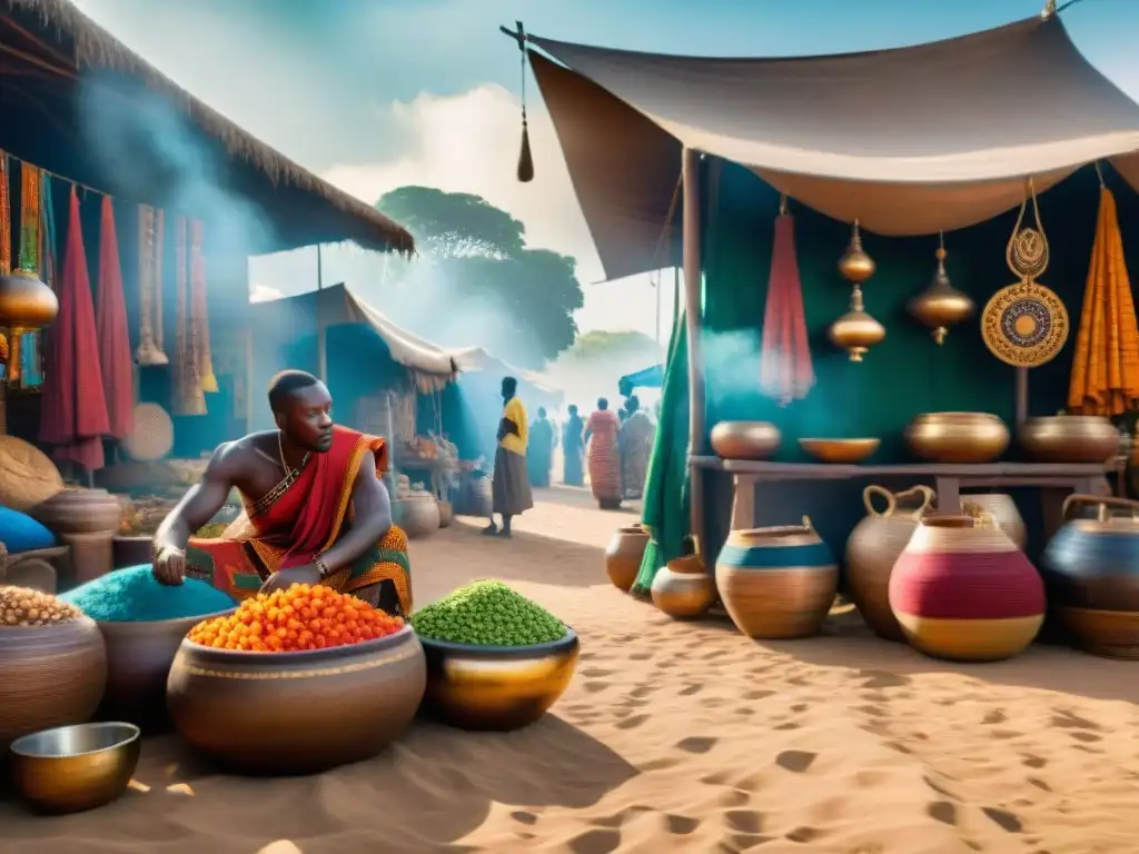 Un mercado africano vibrante muestra la influencia global de las civilizaciones africanas en historias y tradiciones