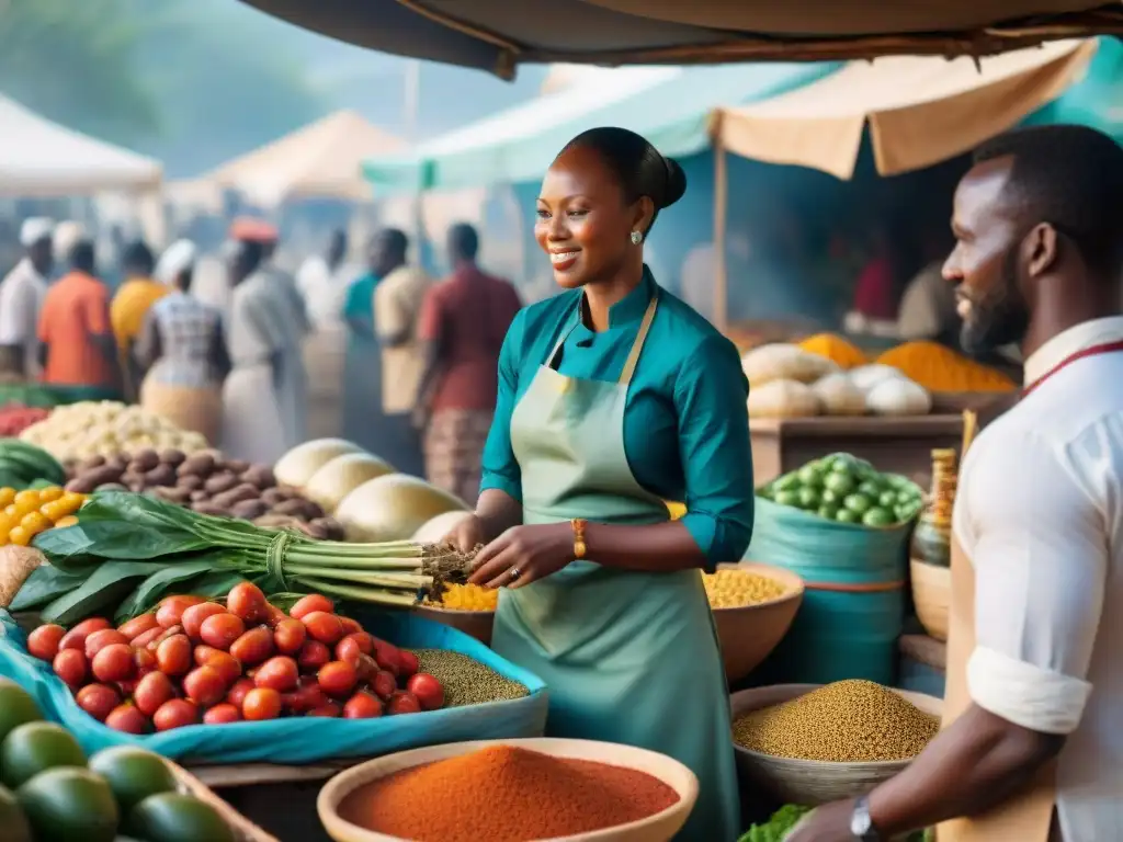 Un mercado de alimentos al aire libre en África, con sabores ancestrales de la cocina africana contemporánea