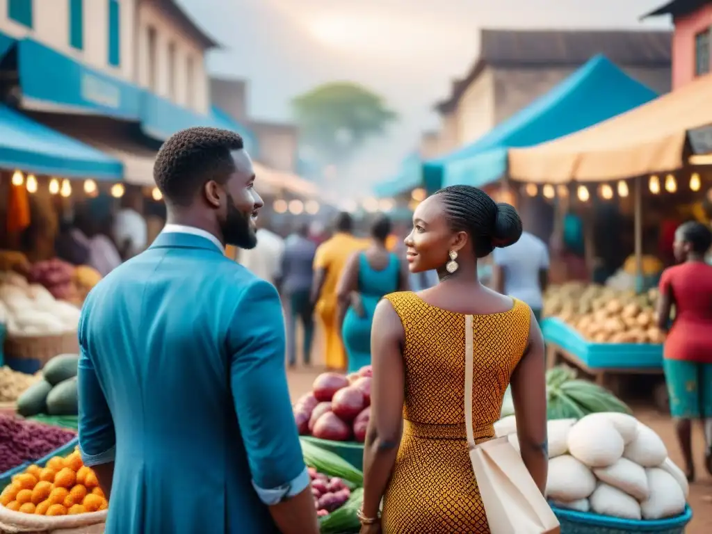 Mercado animado en una ciudad africana, reflejando la diversidad y la actividad económica local