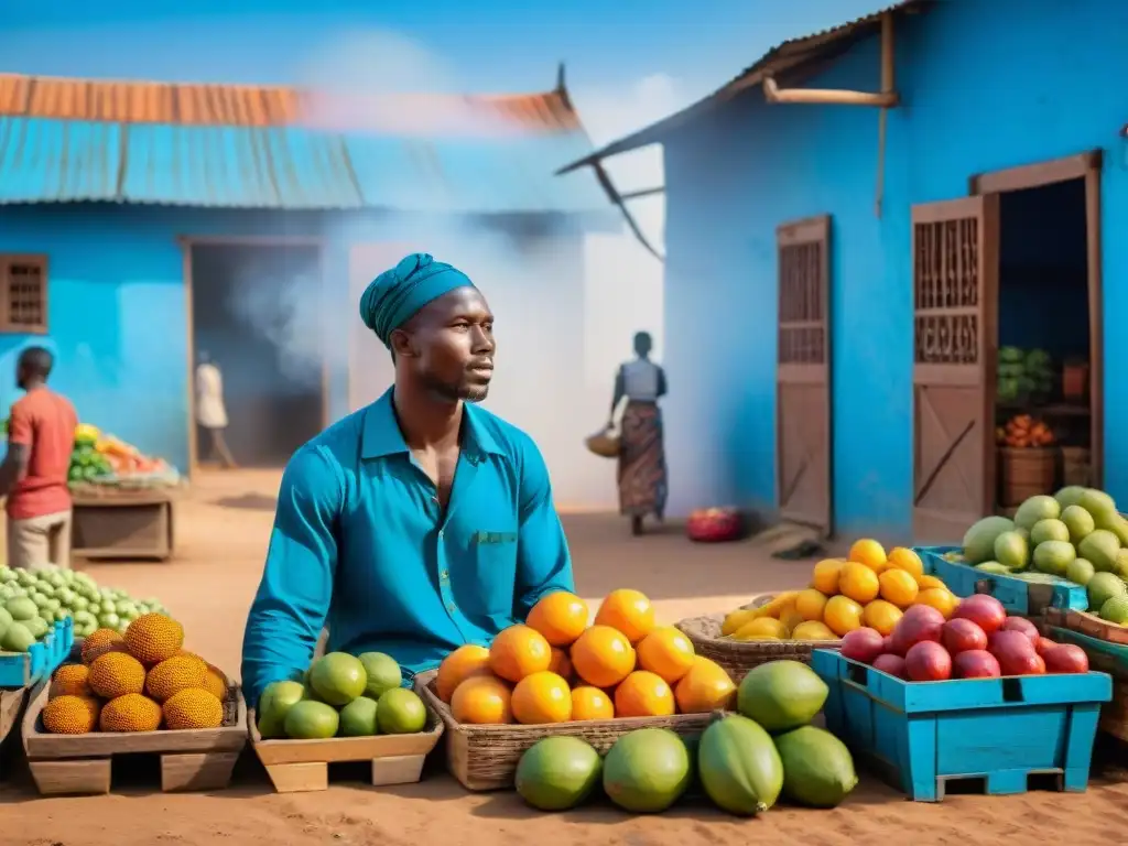 Mercado animado en África, vibrante escena de vida diaria y actividad económica, potencial con CBDC en África, futuro dinero