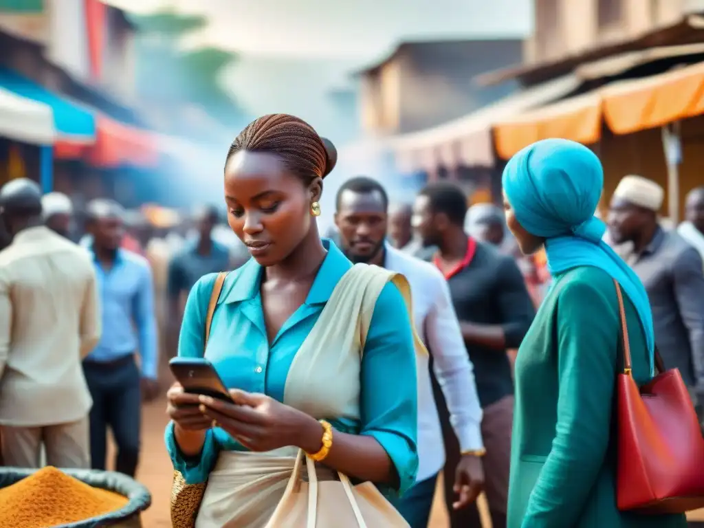 Mercado bullicioso en ciudad africana fusiona comercio tradicional con tecnología financiera