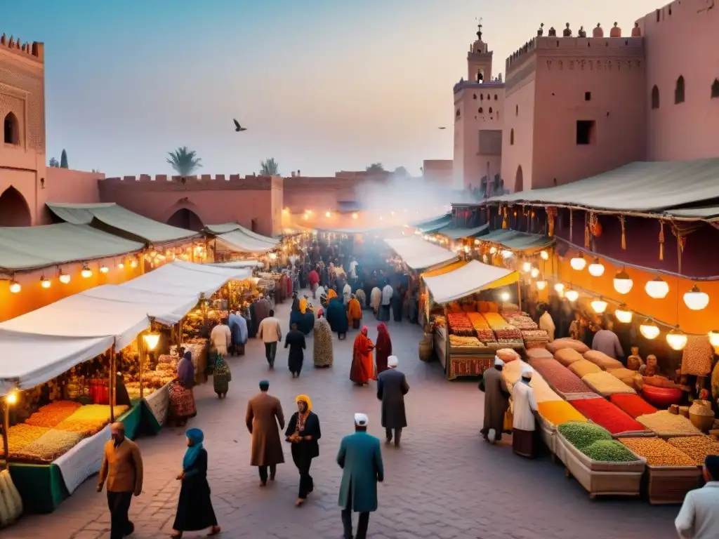 Un mercado bullicioso en Marrakech, Marruecos: colores, texturas, especias, textiles y artesanías