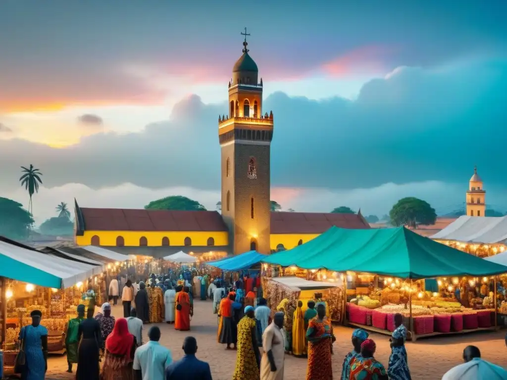 Un mercado bullicioso en Lagos con sincretismo religioso en África